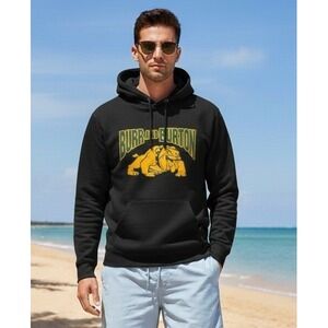 Burr and Burton Bulldog Hoodie Mens Black Pullover Graphic Sweatshirt Y2K Size L